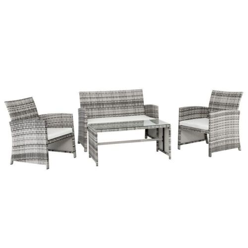 4 Piece Outdoor Conversation Set PE Wicker Gray with Cushions  - Lot 11