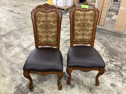 Highback Side Chairs in Cherry Oak Finish, Set of 2 - Missing Screw in One Foot  - Lot 22