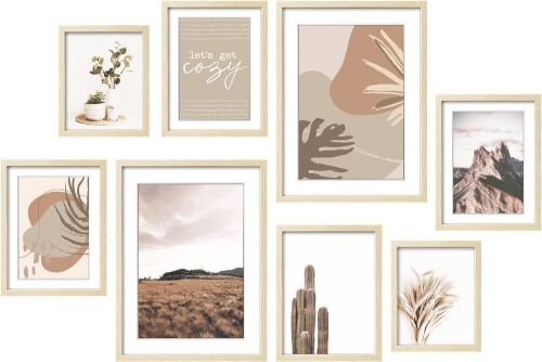 ArtbyHannah 8-Pack Neutral Gallery Wall Frame Set with Decorative Art Prints, 11x14 x2, 8x10 x4, 6x8 x2 - Lot 347