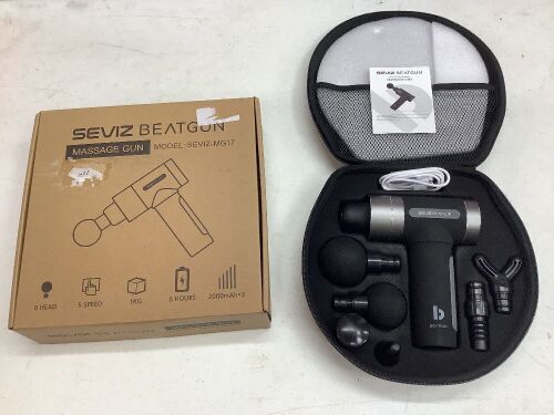 SEVIZ Deep Tissue Muscle Massager, Five-Step High-Strength Vibration, Fast Charging, Six Massage Heads - Lot 346