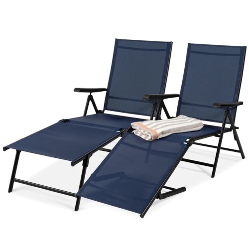 Set of 2 Outdoor Patio Chaise Recliner Lounge Chairs w/ Rust-Resistant Frame - Lot 5797