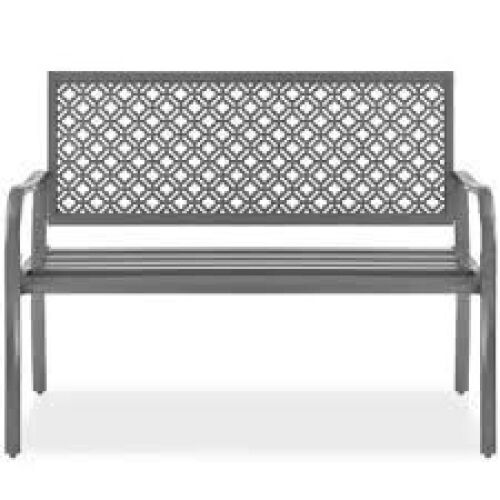 Indoor Outdoor Steel Bench w/ Geometric Backrest, Foot Levelers - Lot 6908