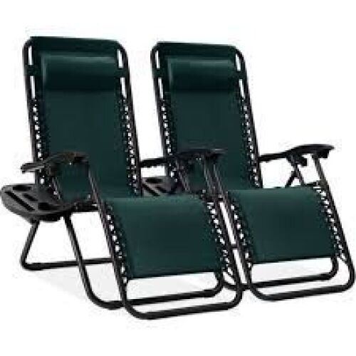 Set of 2 Adjustable Zero Gravity Patio Chair Recliners w/ Cup Holders *Missing 1 cupholder* - Lot 6911