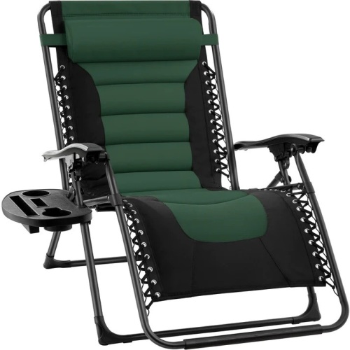 Oversized Padded Zero Gravity Chair, Folding Recliner w/ Headrest, Side Tray - Lot 7545