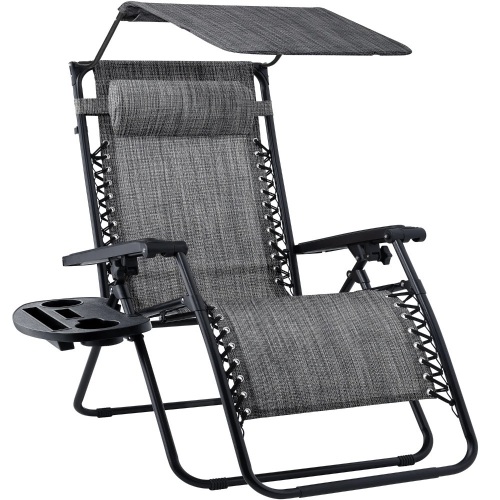 Folding Zero Gravity Recliner Patio Lounge Chair w/ Canopy, Side Tray - Lot 7616
