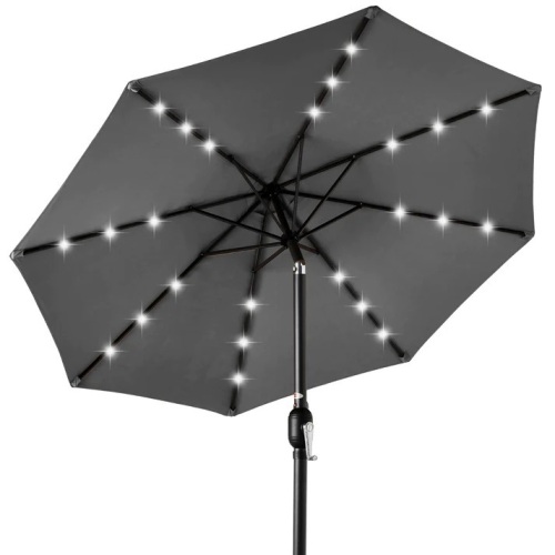 Solar LED Lighted Patio Umbrella w/ Tilt Adjustment, UV-Resistance - 10ft - Lot 7641