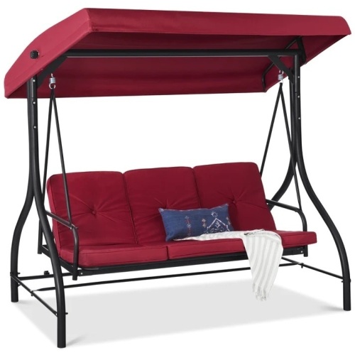 3-Seat Outdoor Canopy Swing Glider Furniture w/ Converting Flatbed Backrest - Lot 7665