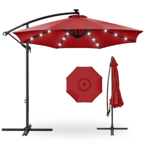 Solar LED Offset Hanging Patio Umbrella w/ Crank Tilt Adjustment - Lot 7732