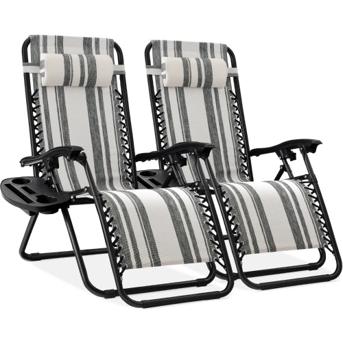 Set of 2 Adjustable Zero Gravity Patio Chair Recliners w/ Cup Holders - Lot 7658