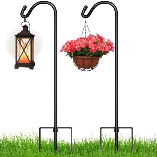 Set of 2 Shepherd Hooks Outdoor Garden Hooks w/ 3-Prong Base - 91in - Lot 7575