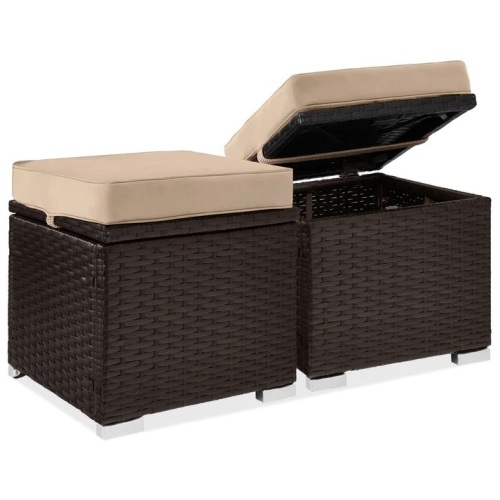 Set of 2 Wicker Ottomans, Multipurpose w/ Removable Cushions, Steel Frame - Lot 7580
