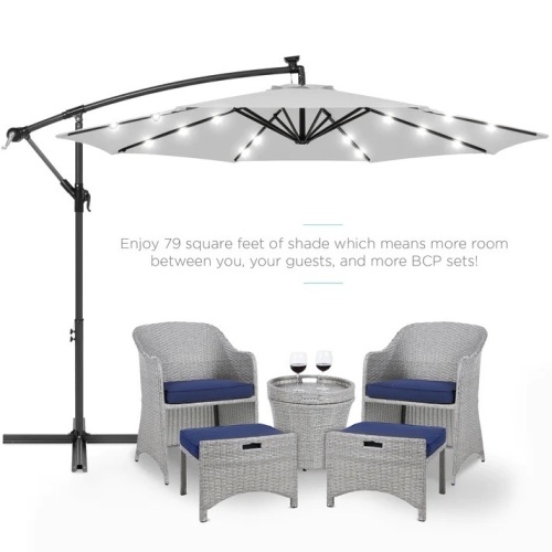 Solar LED Offset Hanging Patio Umbrella w/ Crank Tilt Adjustment - 10ft - Lot 7748