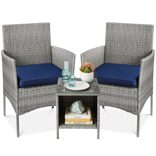 3-Piece Outdoor Patio Wicker Bistro Set w/ Side Storage Table - Lot 7818