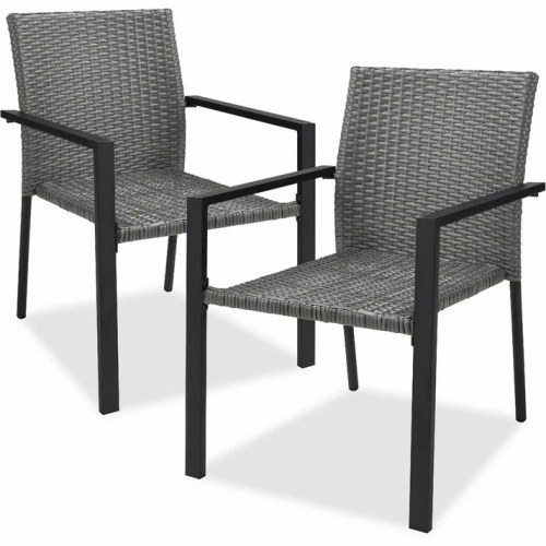 Set of 2 Stackable Wicker Chairsw/ Armrests, Steel Accent Furniture - Lot 7837
