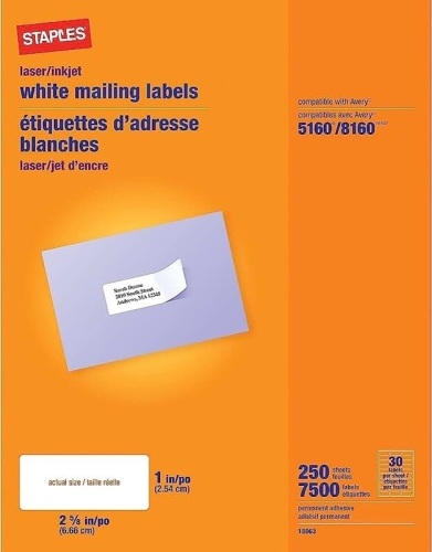 Lot(3) Staples White Return Address labels(100 Sheets) - Lot 253