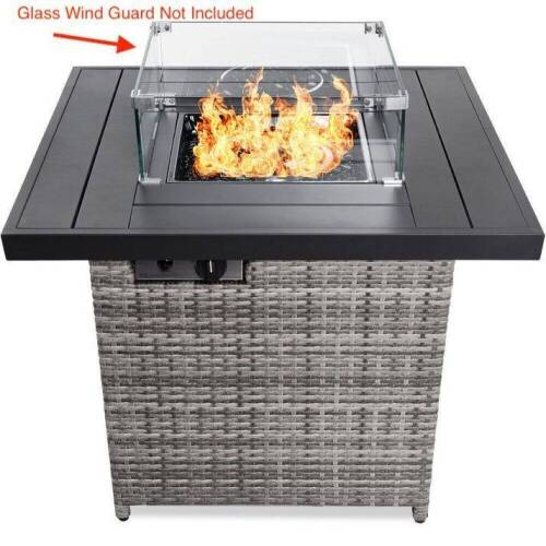 32in Fire Pit Table 50,000 BTU Wicker Propane w/ Cover - No Glass Wind Guard  - Lot 169