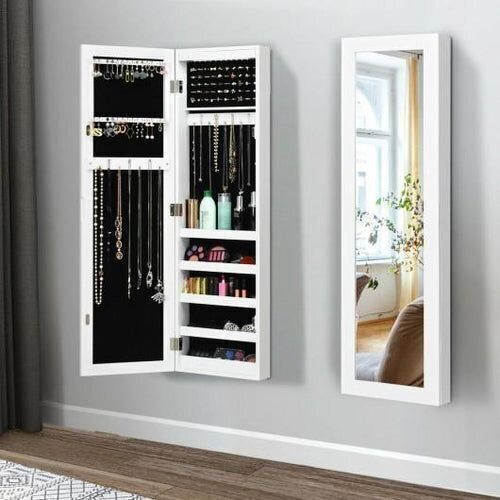 Wall And Door Mirrored Jewelry Cabinet With LED Light - Lot 188