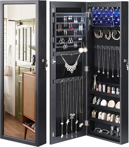Nicetree 6 LEDs Mirror with Jewelry Organizer Box, Black  - Lot 234