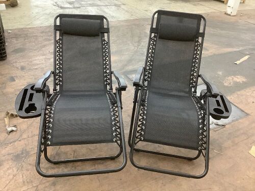 Set of 2 Adjustable Zero Gravity Patio Chair Recliners w/ Cup Holders - 1 Chair Won't Stay Open  - Lot 246