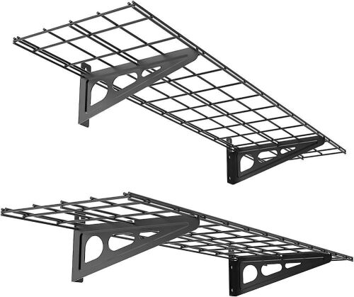 FLEXIMOUNTS 2-Pack 1x4ft Garage Storage Rack Wall Mounted Floating Shelves, Black  - Lot 227