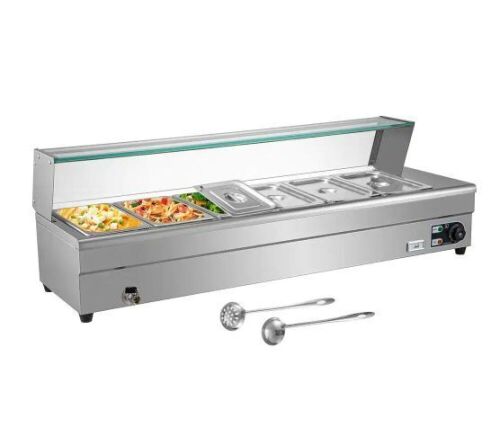VEVOR 6 Pan x 1/3 GN Stainless Steel Commercial Food Steam Table 6 in. Deep 1500Watt 42 Qt. - Lot 100