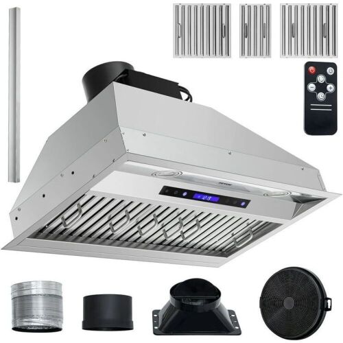 VEVOR Insert Range Hood, 900CFM 4-Speed, 30 inch Stainless Steel Built-in Kitchen Vent Hood with Touch & Remote Control LED Lights Dishwasher-Safe Filters, Ducted/Ductless Convertible, ETL Listed - Lot 541
