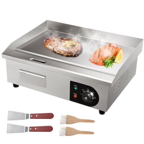 VEVOR Commercial Electric Griddle, 21", 1600W, Stainless Steel with Non Stick Iron Cooking Plate, 122-572℉ Adjustable Temp Control, 110V - Lot 94