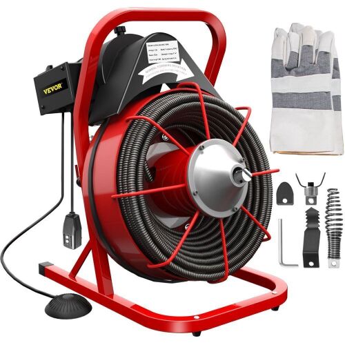 VEVOR 75' x 3/8" 250 W Drain Cleaning Machine Sewer Clog w/ Cutters - Lot 64