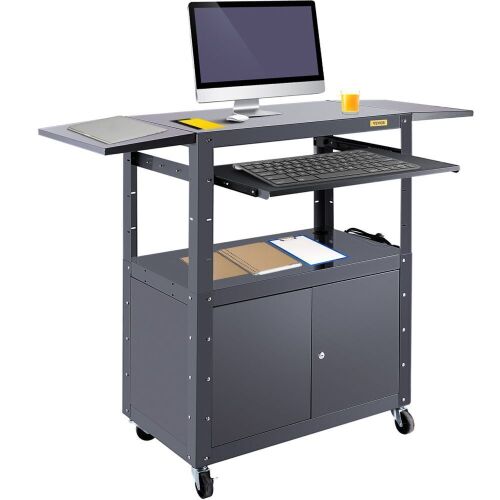 VEVOR 27-41" Height Adjustable Steel Media Cart with 2 Drop Leaves, Locking Cabinet, Keyboard Tray 150 LBS Capacity, 33 x 18 inch  - Lot 355