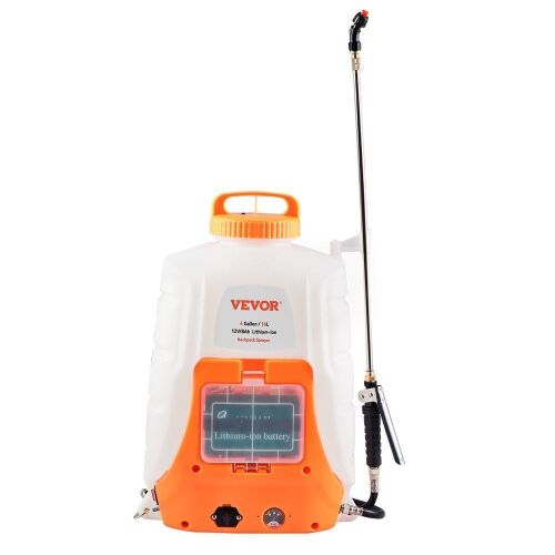 VEVOR Battery Powered Backpack Sprayer, 4 Gal Tank, 0-90 PSI Adjustable Pressure, 8 Nozzles and 2 Wands, 12V 8Ah Battery - Lot 58
