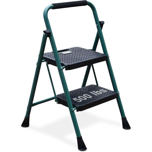 HBTower 2 Step Folding Step Stool with Wide Anti-Slip Pedal, Handgrip - Lot 306