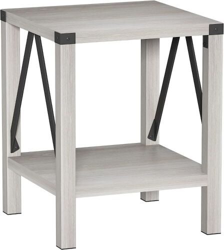 Treocho Farmhouse End Side Table with Shelf, Antique White  - Lot 717