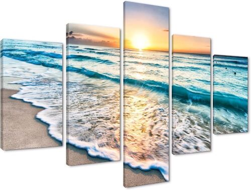 Ocean Sunrise 5 Piece Canvas Wall Art  - Lot 799