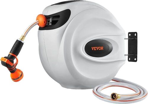 VEVOR Retractable Hose Reel, 100 ft x 1/2 inch, 180° Swivel Bracket Wall-Mounted, Slow Return System - Lot 71