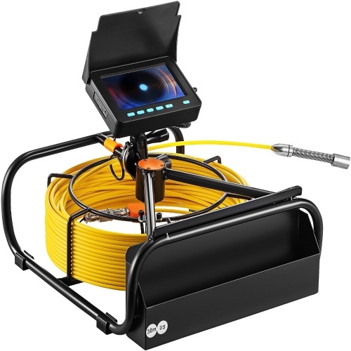 VEVOR 98.4 FT Cable Pipeline Inspection Camera 4.3 Inch TFT LCD Monitor 6PCS LEDs 8500MAH Lithium Battery, DVR Function, 30M  - Lot 59