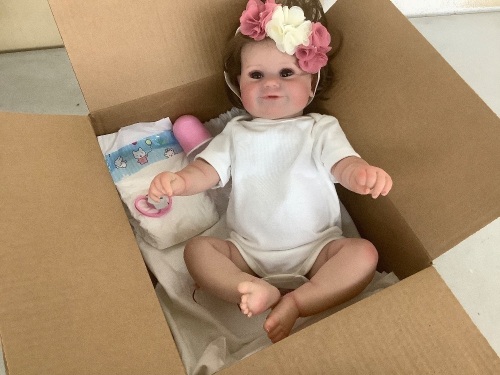 iCradle 20inch Reborn Baby Dolls Silicone Vinyl Full Body Realistic Doll with Brown Hair - Lot 570