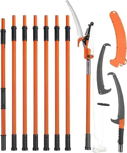 VEVOR Manual Pole Saw, 7.3-27 ft Extendable Tree Pruner, Sharp Steel Blade and Scissors with Lightweight 8 Fiberglass Handles - Lot 558