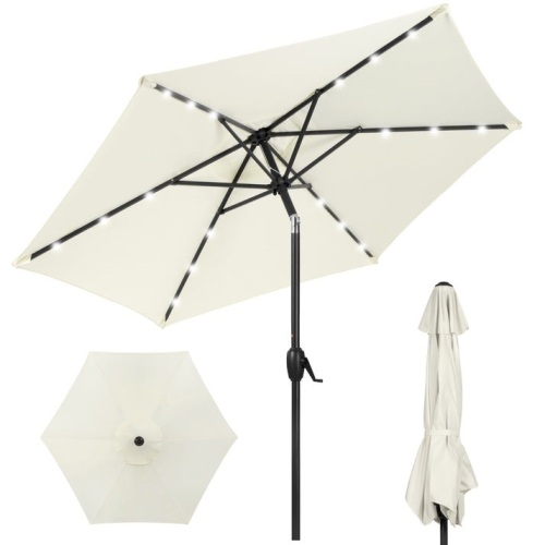 Outdoor Solar Patio Umbrella w/ Push Button Tilt, Crank Lift - 7.5ft  - Lot 342