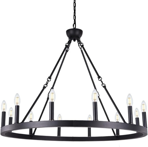 Wellmet 12-Light Black Wagon Wheel Chandelier Diam 38 inch - Lot 403