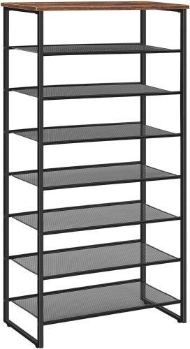 HOOBRO 8 Tier Shoe Rack for 21-28 Pairs, Rustic Brown   - Lot 616