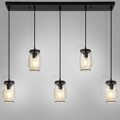 LMSOD 5 Lights Linear Pendant Lighting, Glass Mason Jar Hanging Lamp  - Lot 738