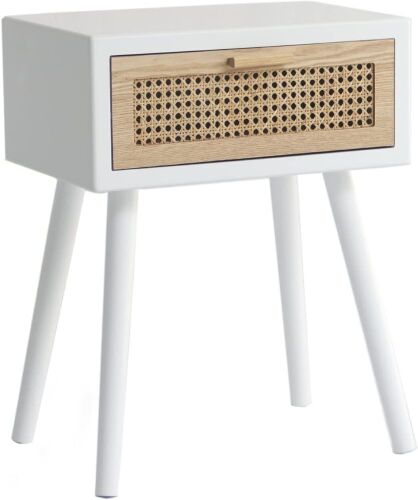 AWASEN White Nightstand with Drawer and Solid Wood Legs - Lot 115