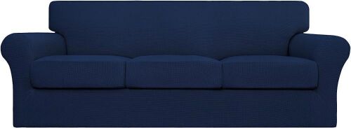 Easy-Going 4 Pieces Spandex Jacquard Stretch Couch Cover, Navy  - Lot 134