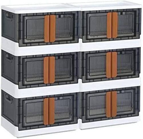 HAIXIN Plastic Folding Storage Totes, 8.4 Gal, Stackable, 6 Pack  - Lot 108
