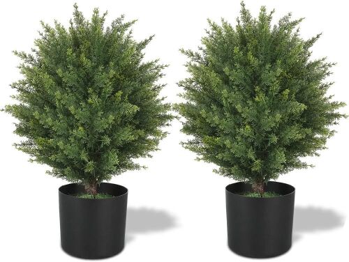 ECOLVANT 20'' Artificial Cedar Topiary Ball Tree, Set of 2  - Lot 110