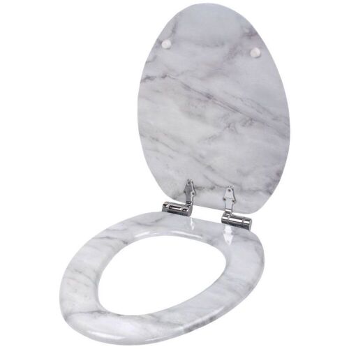 Sanilo Elongated Molded Wood Toilet Seat w/ Soft Close Lid, Marble Gray - Lot 133