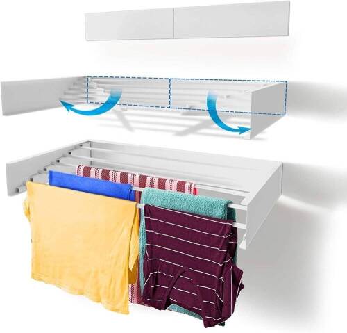 Step Up Laundry Drying Rack, Wall Mounted, Retractable, 60lbs Capacity - Lot 509