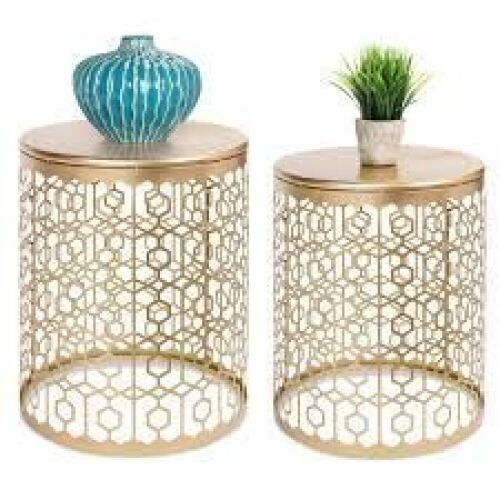Set of 2 Decorative Round Side Accent Table Nightstands w/ Nesting Design - Lot 7964