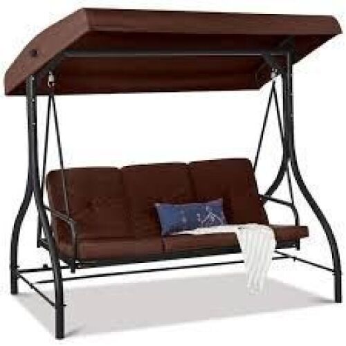 3-Seat Outdoor Canopy Swing Glider Furniture w/ Converting Flatbed Backrest - Lot 7972