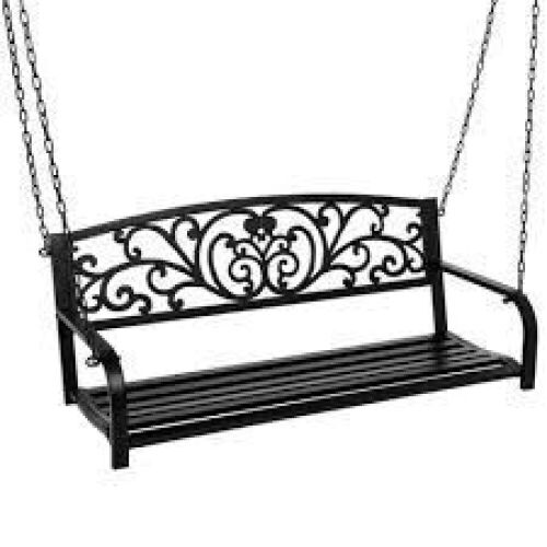 2-Person Metal Outdoor Porch Swing w/ Floral Accent, 485lb Weight Capacity - Lot 7987